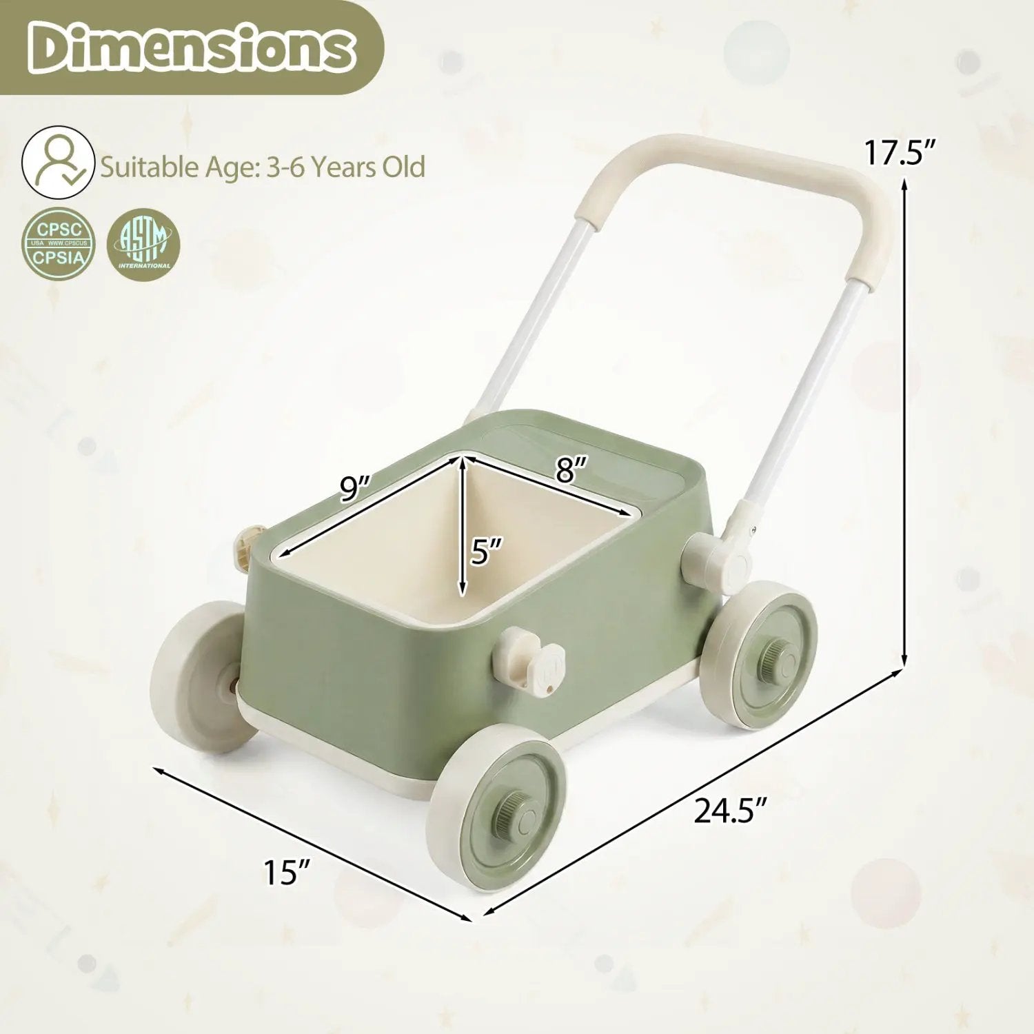 Push Walker with Storage Basket and Foldable Handle by DirectDeals