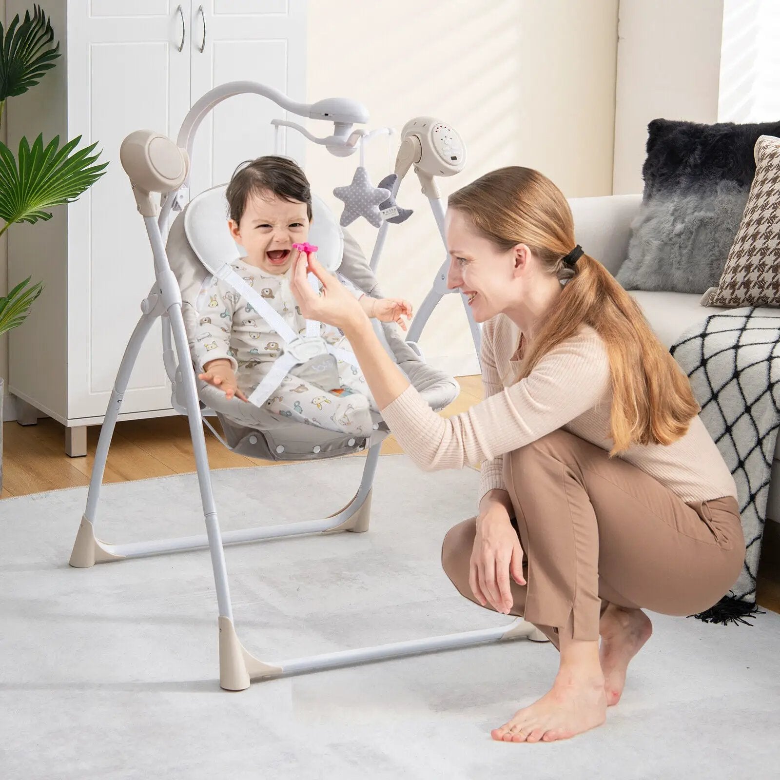 Electric Foldable Baby Rocking Chair with Adjustable Backrest by DirectDeals