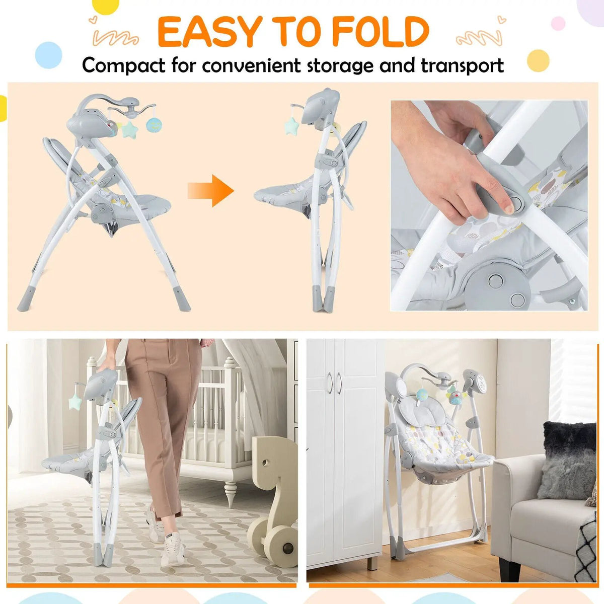 Electric Foldable Baby Rocking Chair with Adjustable Backrest, photo 10 of 16