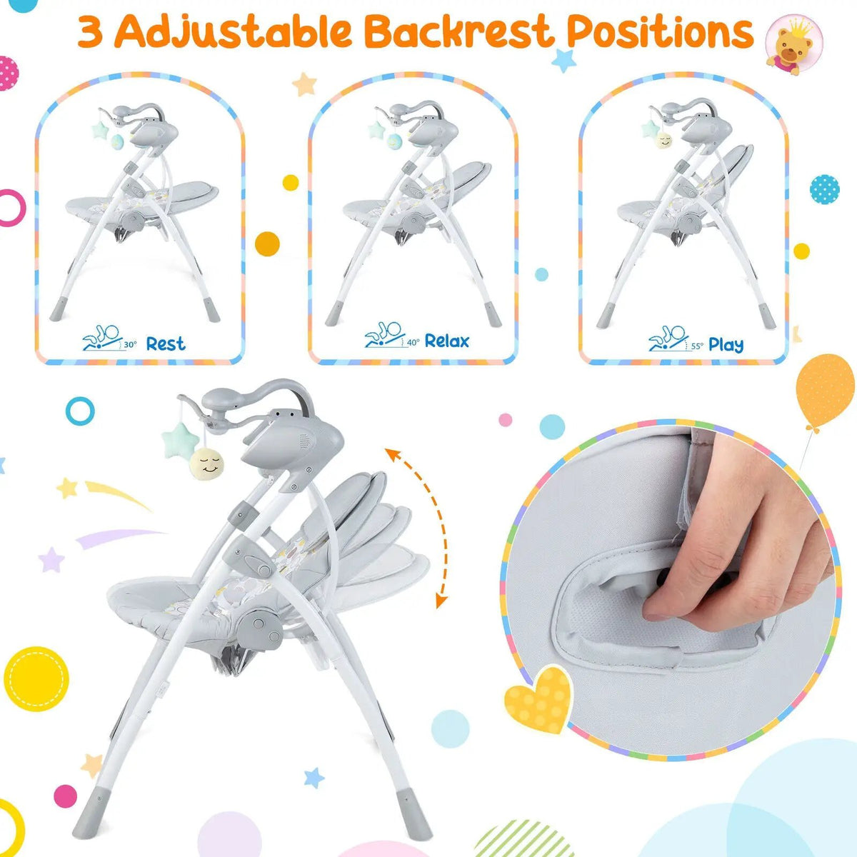 Electric Foldable Baby Rocking Chair with Adjustable Backrest, photo 6 of 16