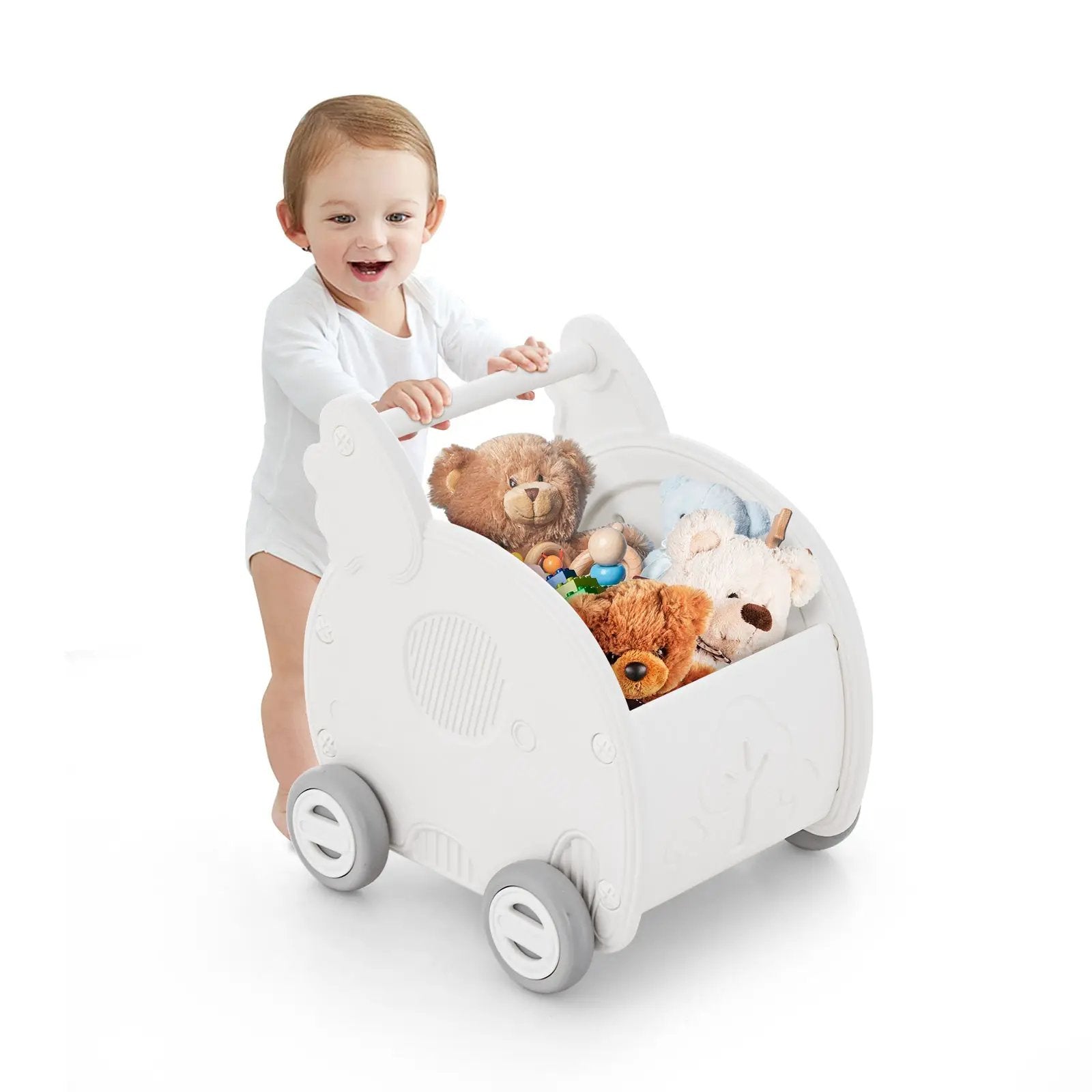 Baby Walker Push Toy with Handle for Boys Girls of 3+ Years Old-White by DirectDeals