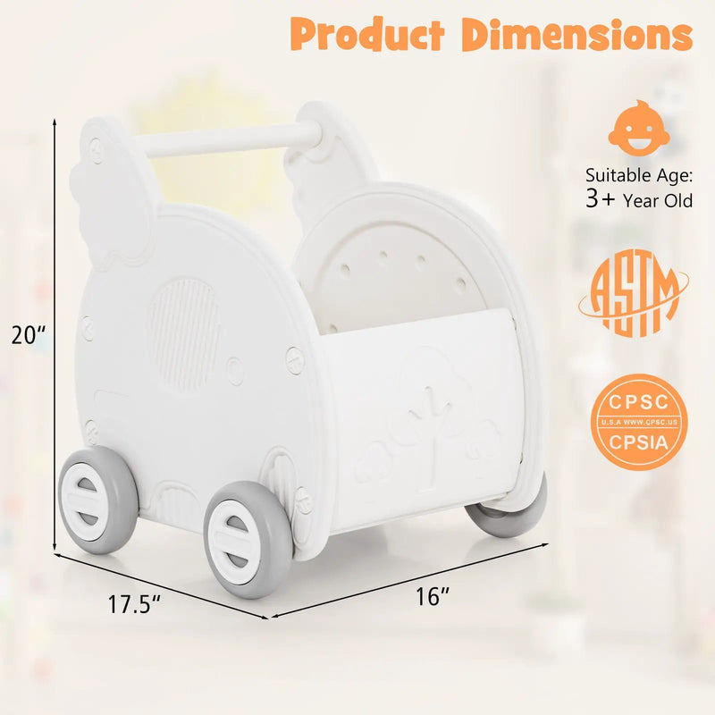 Baby Walker Push Toy with Handle for Boys Girls of 3+ Years Old-White by DirectDeals
