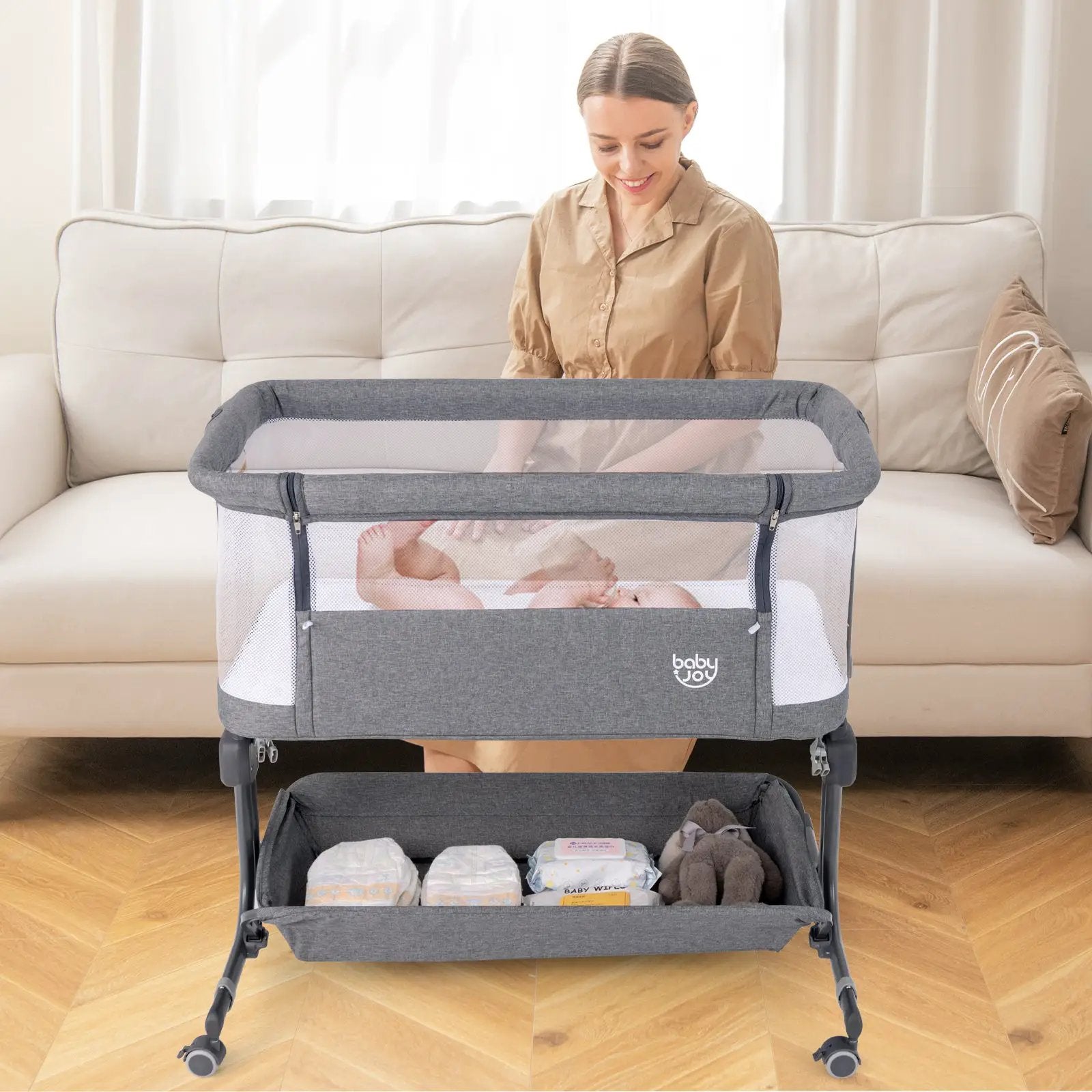 Bedside Sleeper Bassinet with 6-Level Adjustable Height by DirectDeals