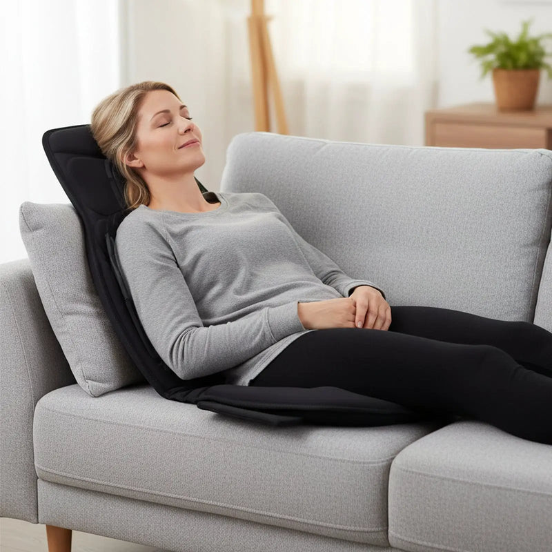 Back Massager Seat Cushion with Heat and 10 Vibration Motors for Pain Relief-Black by DirectDeals