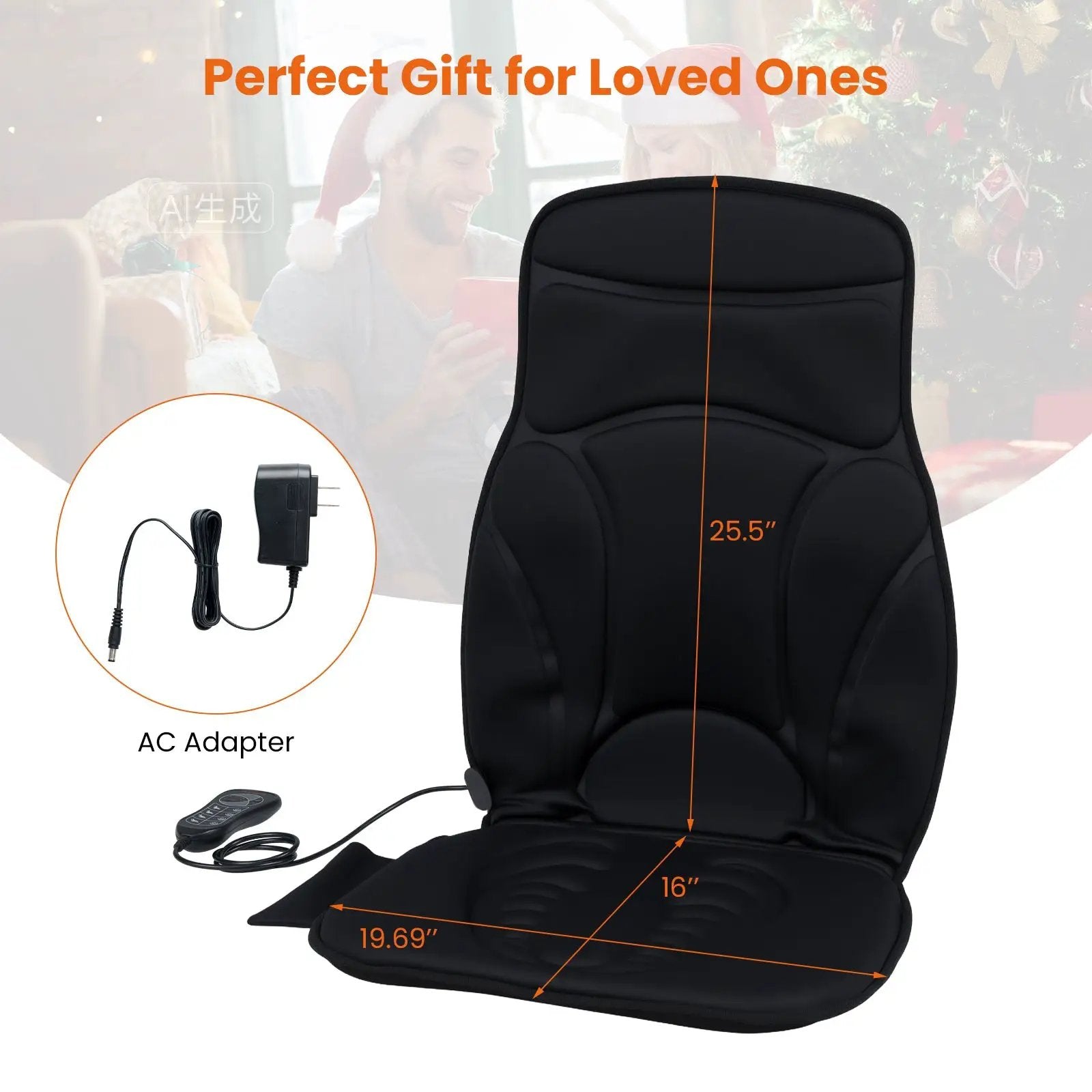 Back Massager Seat Cushion with Heat and 10 Vibration Motors for Pain Relief-Black by DirectDeals