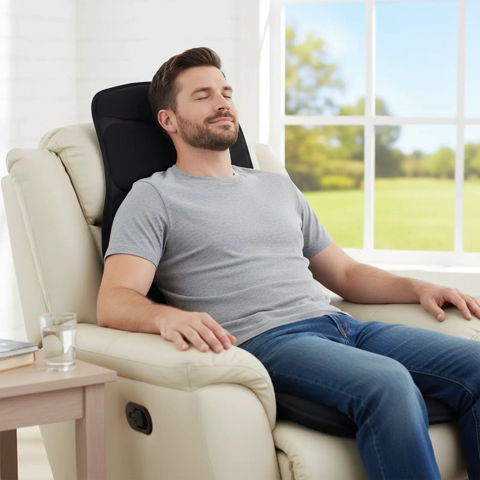Back Massager Seat Cushion with Heat and 10 Vibration Motors for Pain Relief-Black by DirectDeals