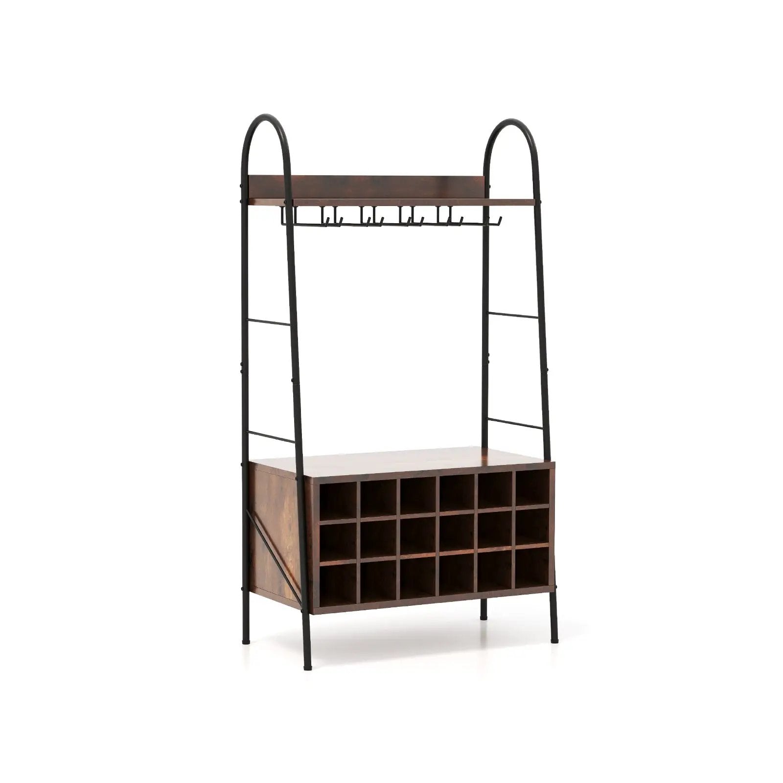 Baker's Rack with Detachable Wine Rack and 5 Rows of Stemware Holder-Rustic Brown by DirectDeals