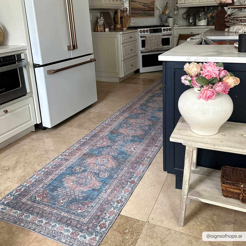 Baltinglass Rust & Blue Washable Area Rug by Hauteloom