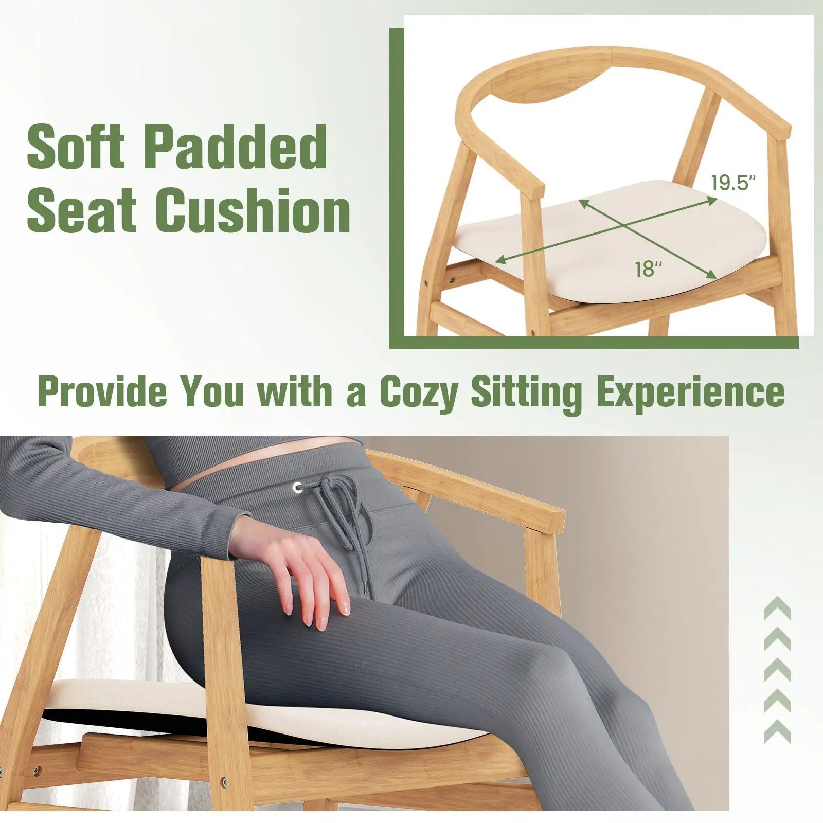 Bamboo Accent Chair with Armrest and Curved Backrest-Natural by DirectDeals