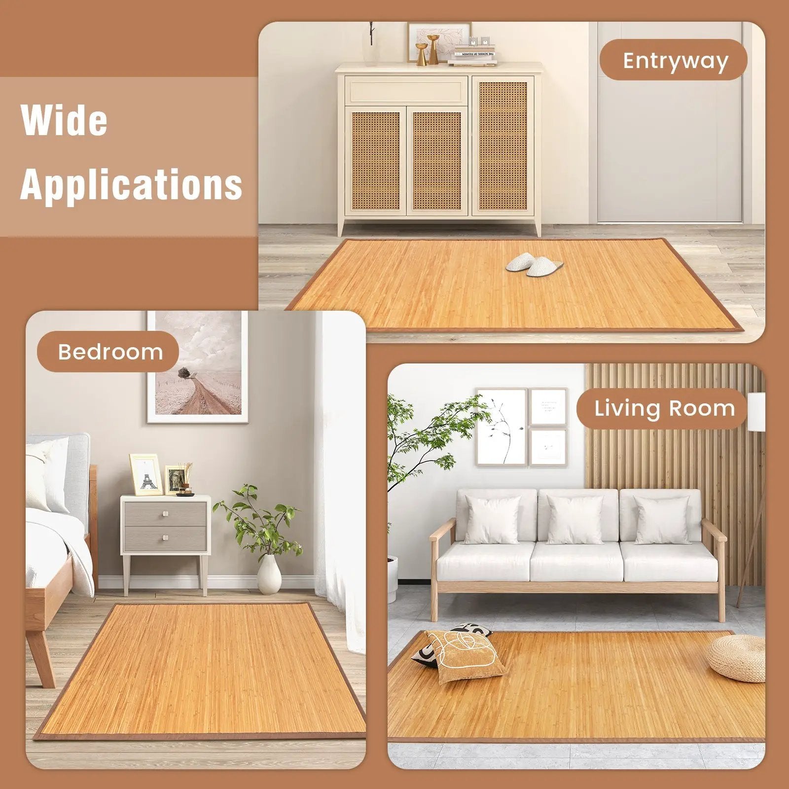 5 x 8 Feet Bamboo Floor Mat with Anti-Slip Backing for Living Room Bedroom by DirectDeals