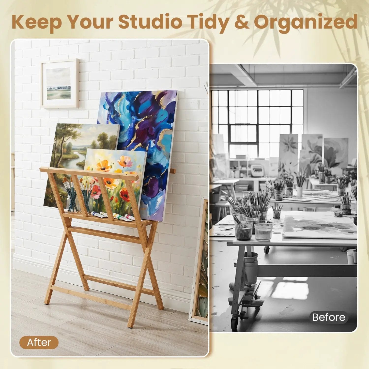 Bamboo Art Print Rack for Canvas Storage and Display by DirectDeals