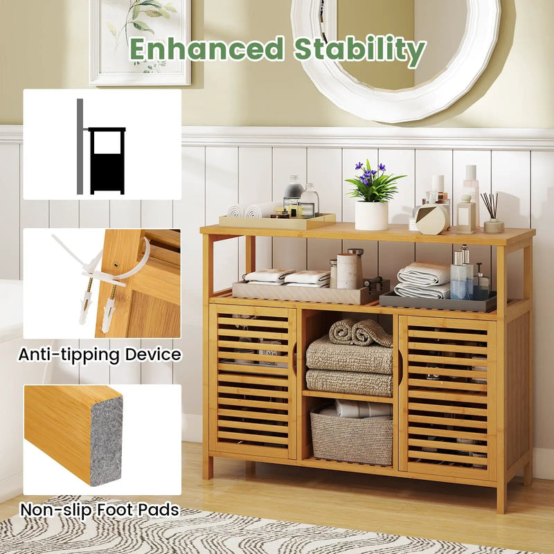 Bamboo Bathroom Cabinet with Shelves and Doors-Natural by DirectDeals