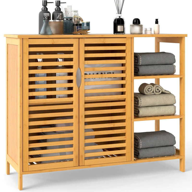 Bamboo Bathroom Cabinet 2-Door Storage Organizer with Shelves-Natural by DirectDeals