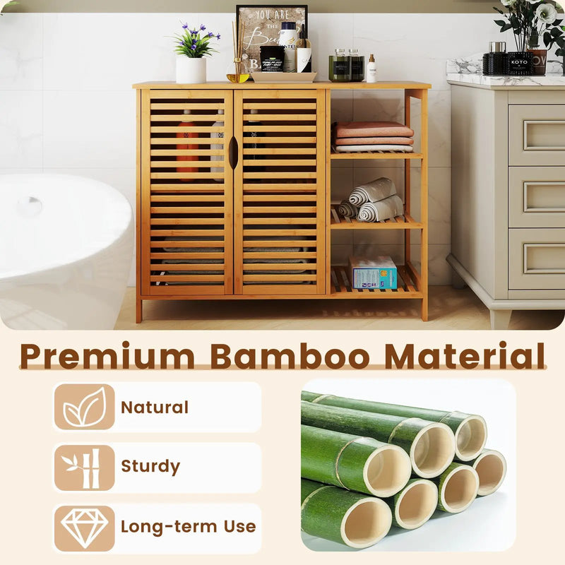 Bamboo Bathroom Cabinet 2-Door Storage Organizer with Shelves-Natural by DirectDeals