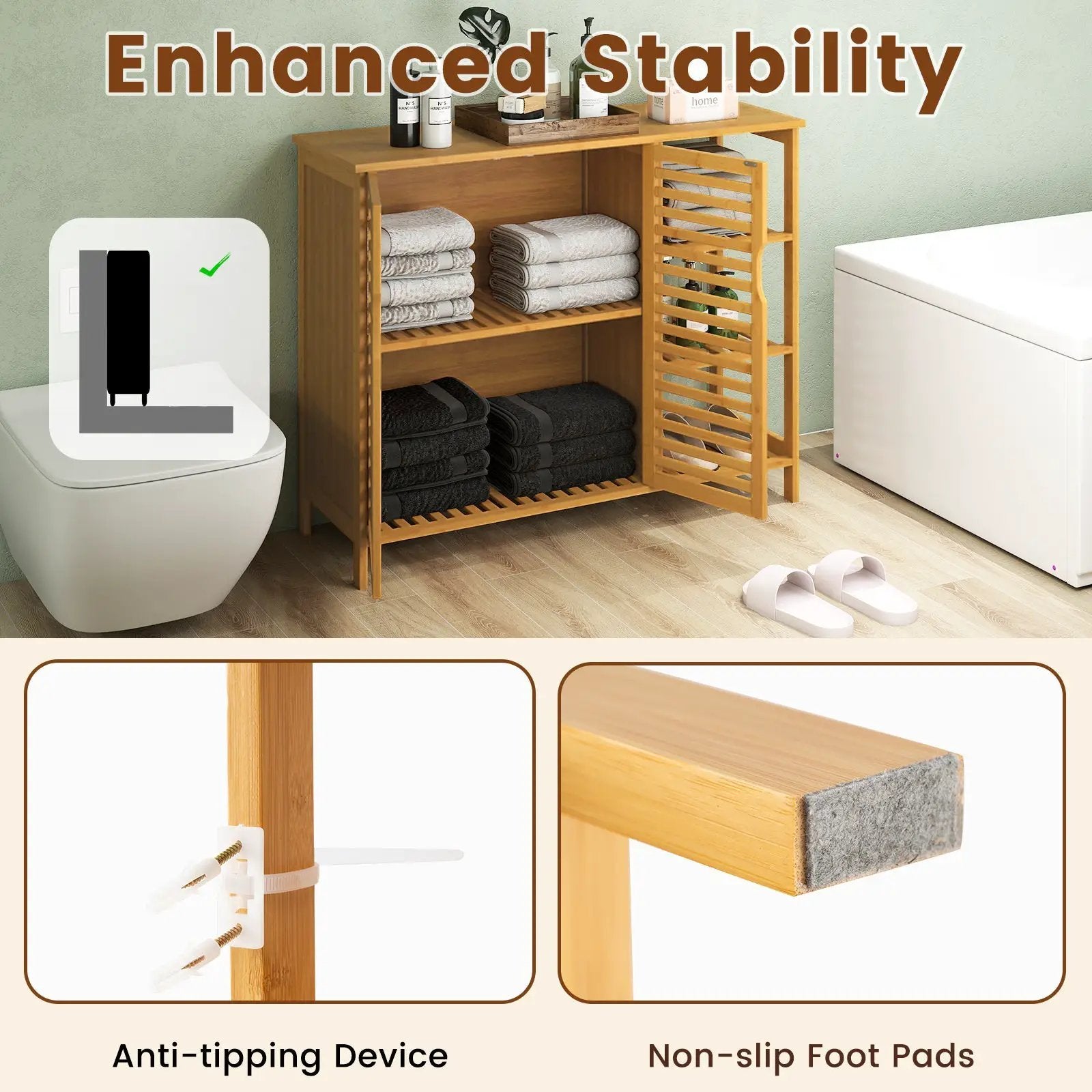 Bamboo Bathroom Cabinet 2-Door Storage Organizer with Shelves-Natural by DirectDeals
