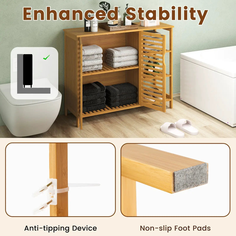 Bamboo Bathroom Cabinet 2-Door Storage Organizer with Shelves-Natural by DirectDeals