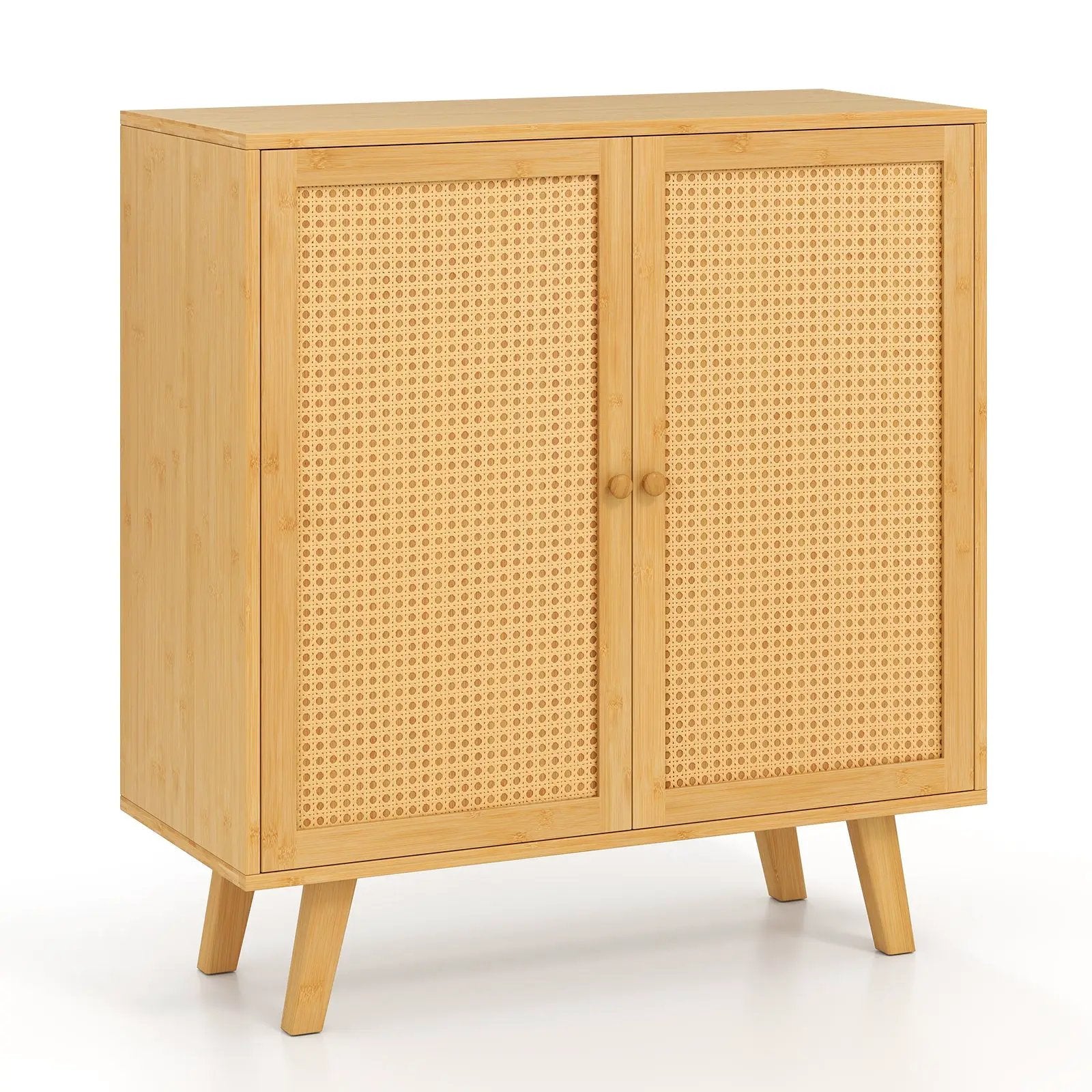 Bamboo Buffet Storage Cabinet with PE Rattan Doors and Freestanding Kitchen Cupboard-Natural by DirectDeals
