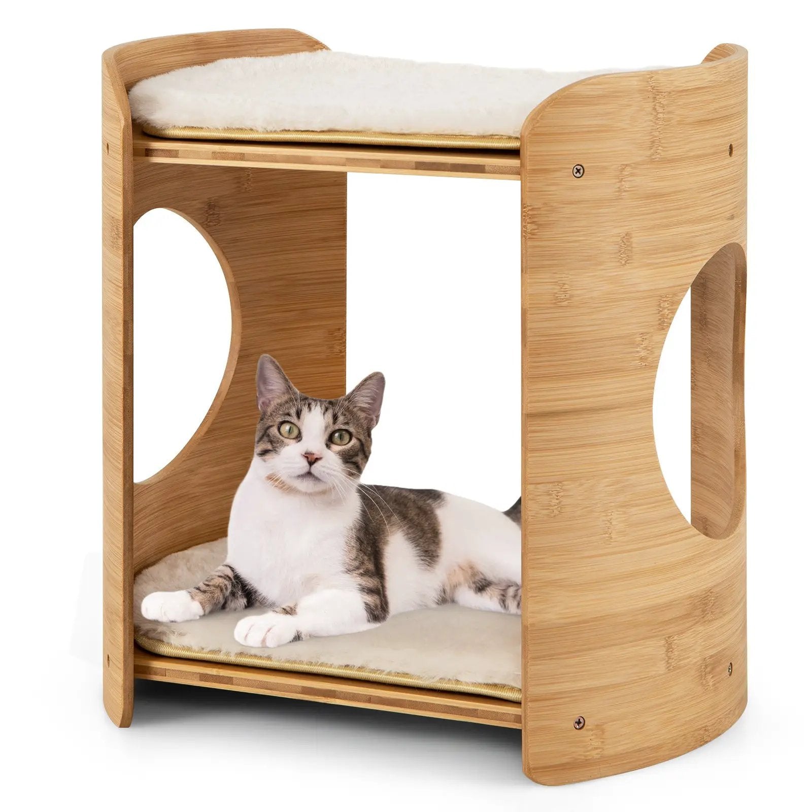 2-Tier Bamboo Cat Tree with Plush Mats for Indoor Cats by DirectDeals