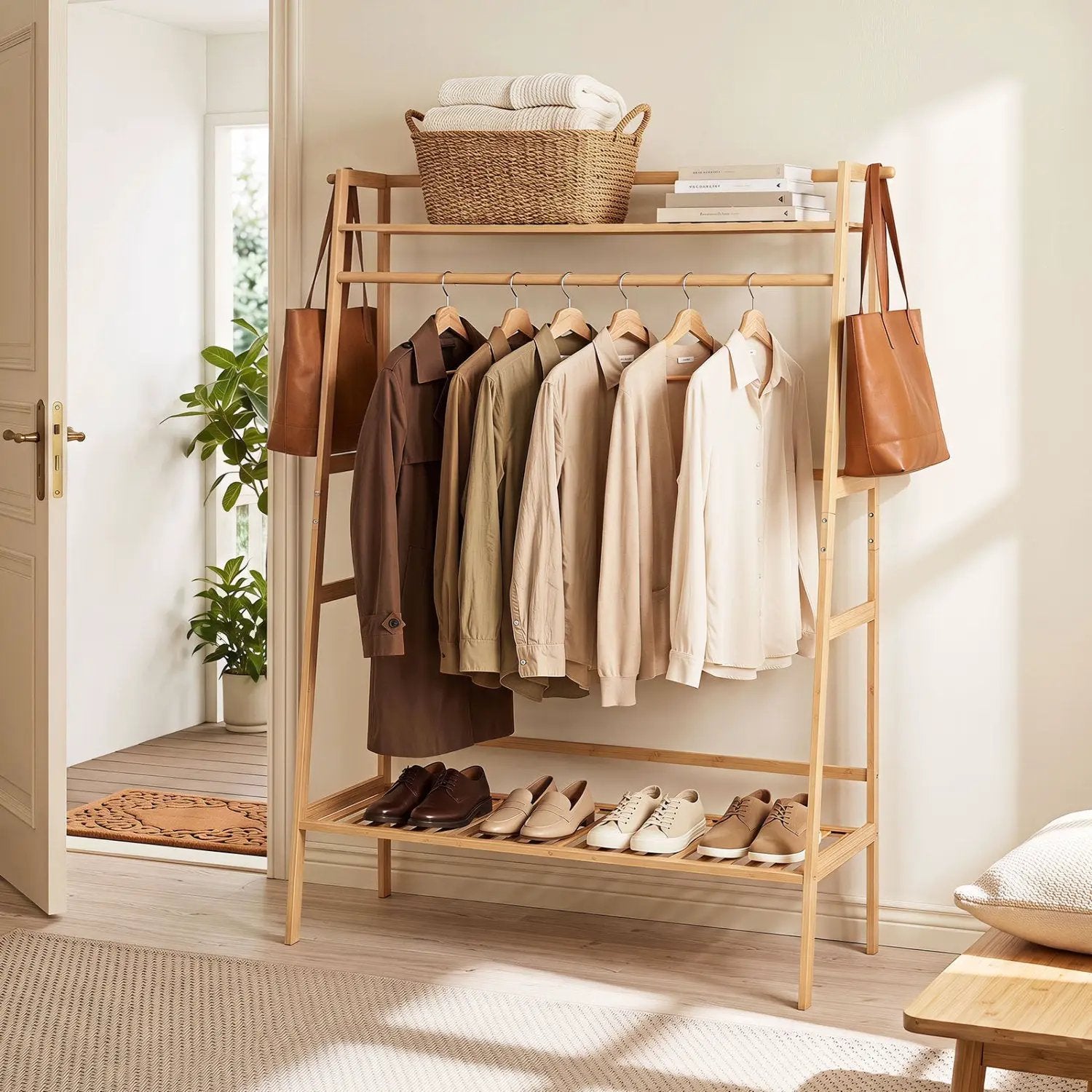 Bamboo Garment Rack with Shelves and Hanging Rod by DirectDeals