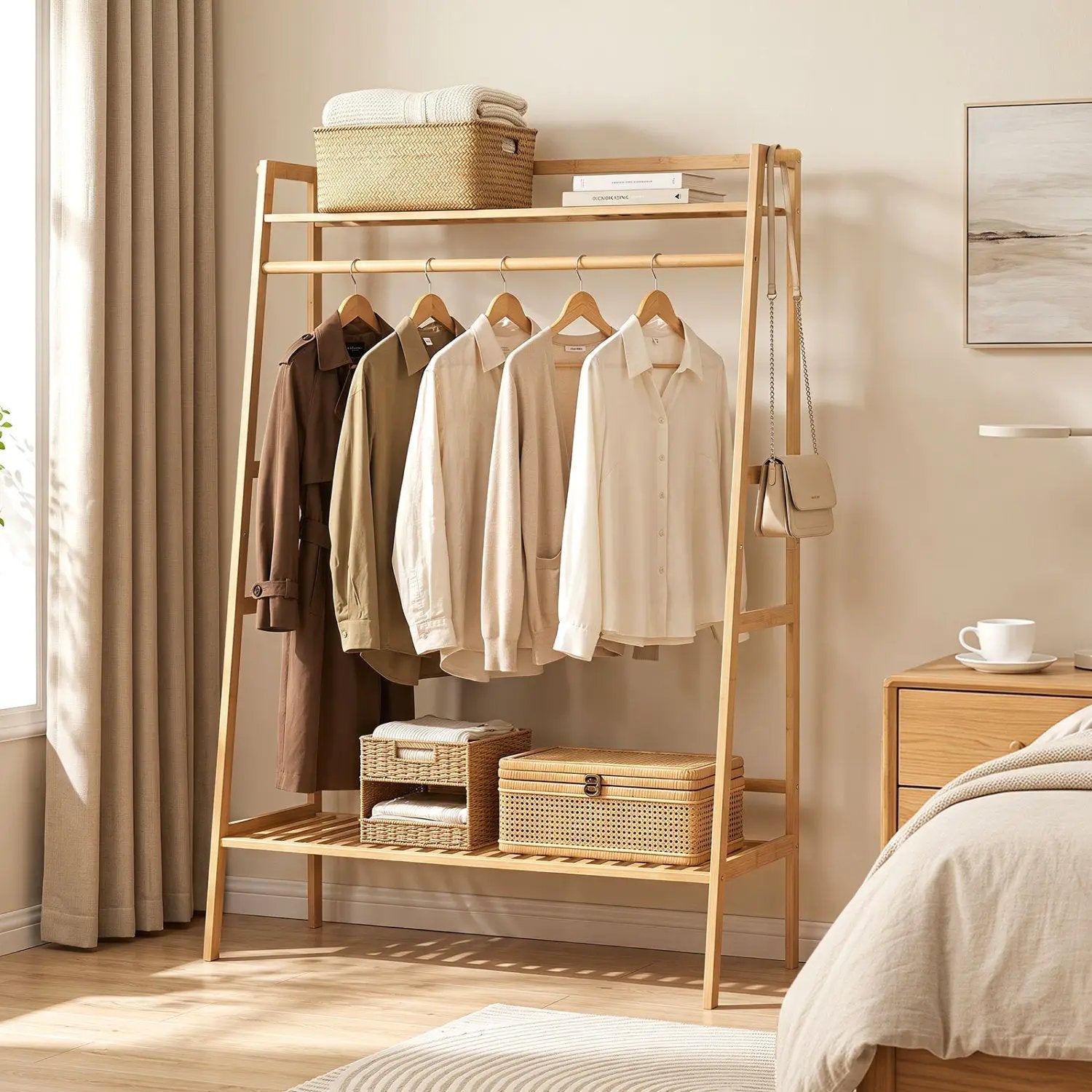 Bamboo Garment Rack with Shelves and Hanging Rod by DirectDeals