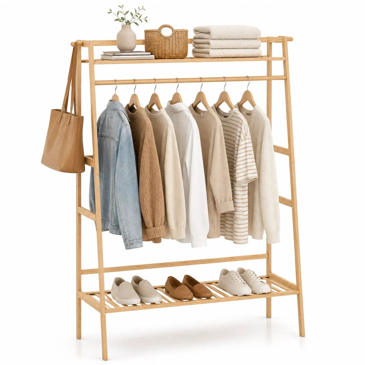 Bamboo Garment Rack with Shelves and Hanging Rod by DirectDeals