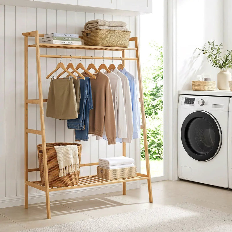 Bamboo Garment Rack with Shelves and Hanging Rod by DirectDeals