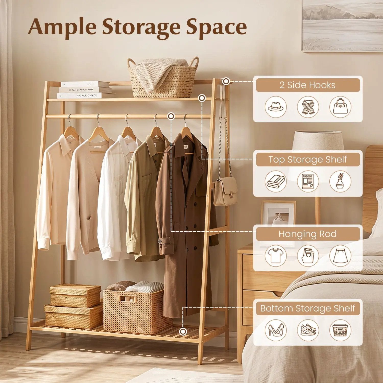 Bamboo Garment Rack with Shelves and Hanging Rod by DirectDeals