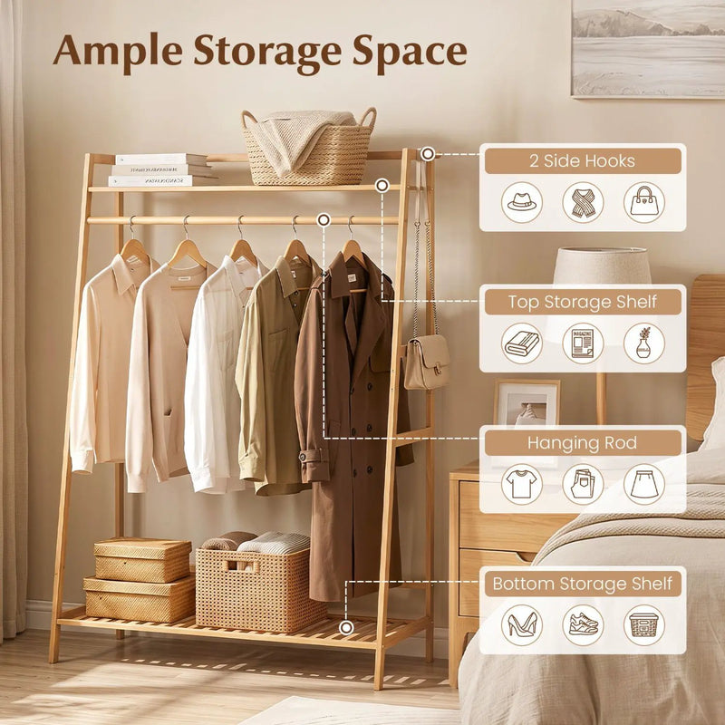Bamboo Garment Rack with Shelves and Hanging Rod by DirectDeals