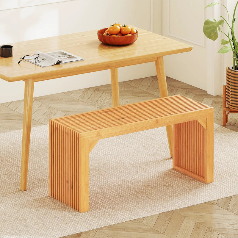 Bamboo Dining Bench Long Entryway Bench Indoor Outdoor Solid Wood Bench-Natural by DirectDeals