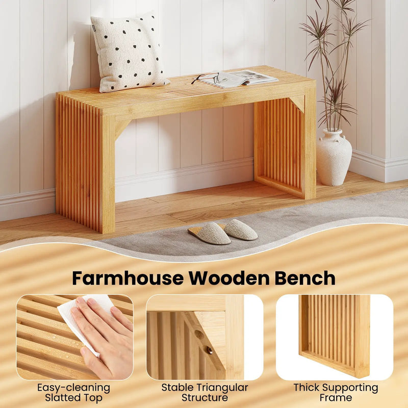 Bamboo Dining Bench Long Entryway Bench Indoor Outdoor Solid Wood Bench-Natural by DirectDeals