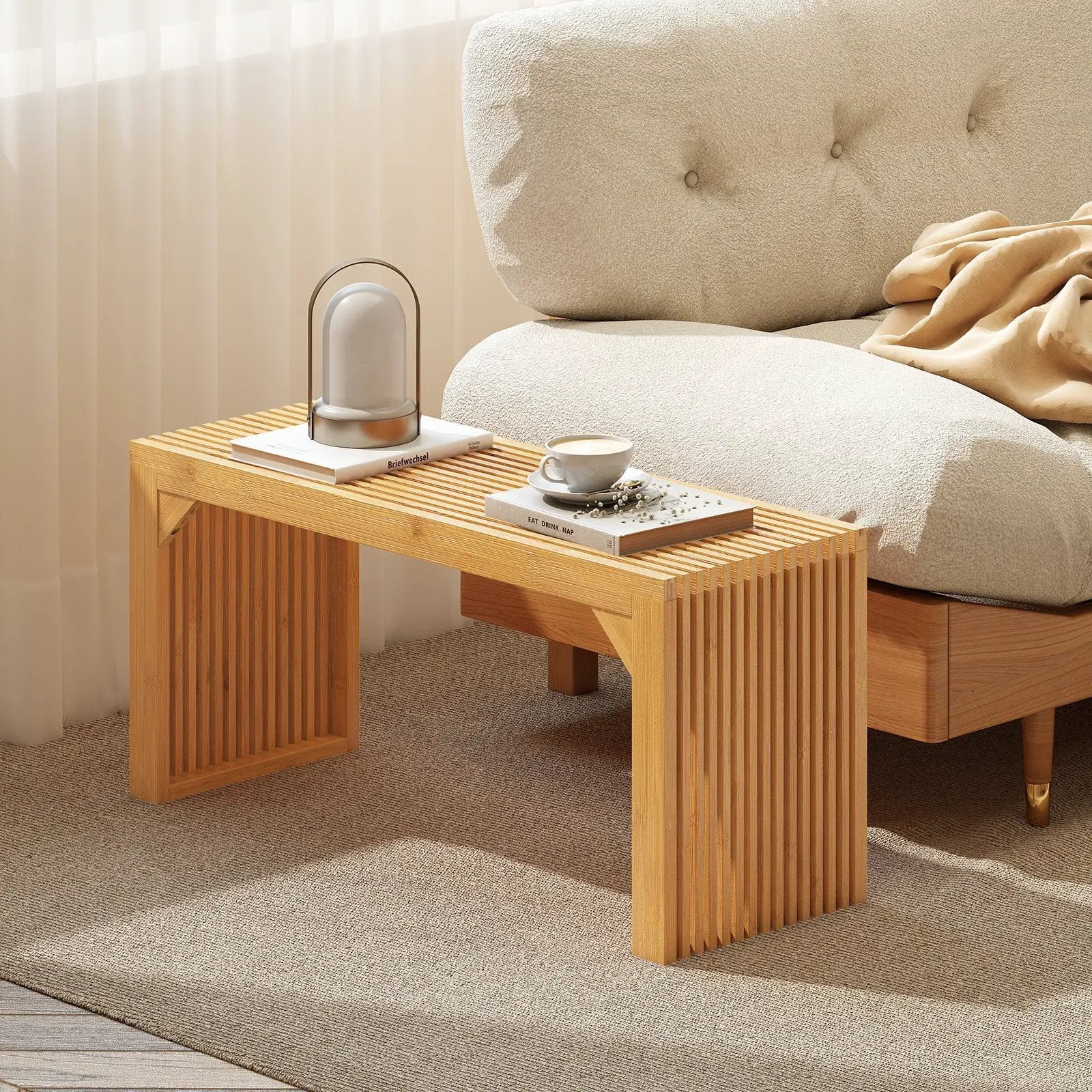 Bamboo Dining Bench Long Entryway Bench Indoor Outdoor Solid Wood Bench-Natural by DirectDeals