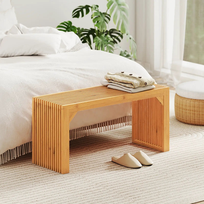 Bamboo Dining Bench Long Entryway Bench Indoor Outdoor Solid Wood Bench-Natural by DirectDeals