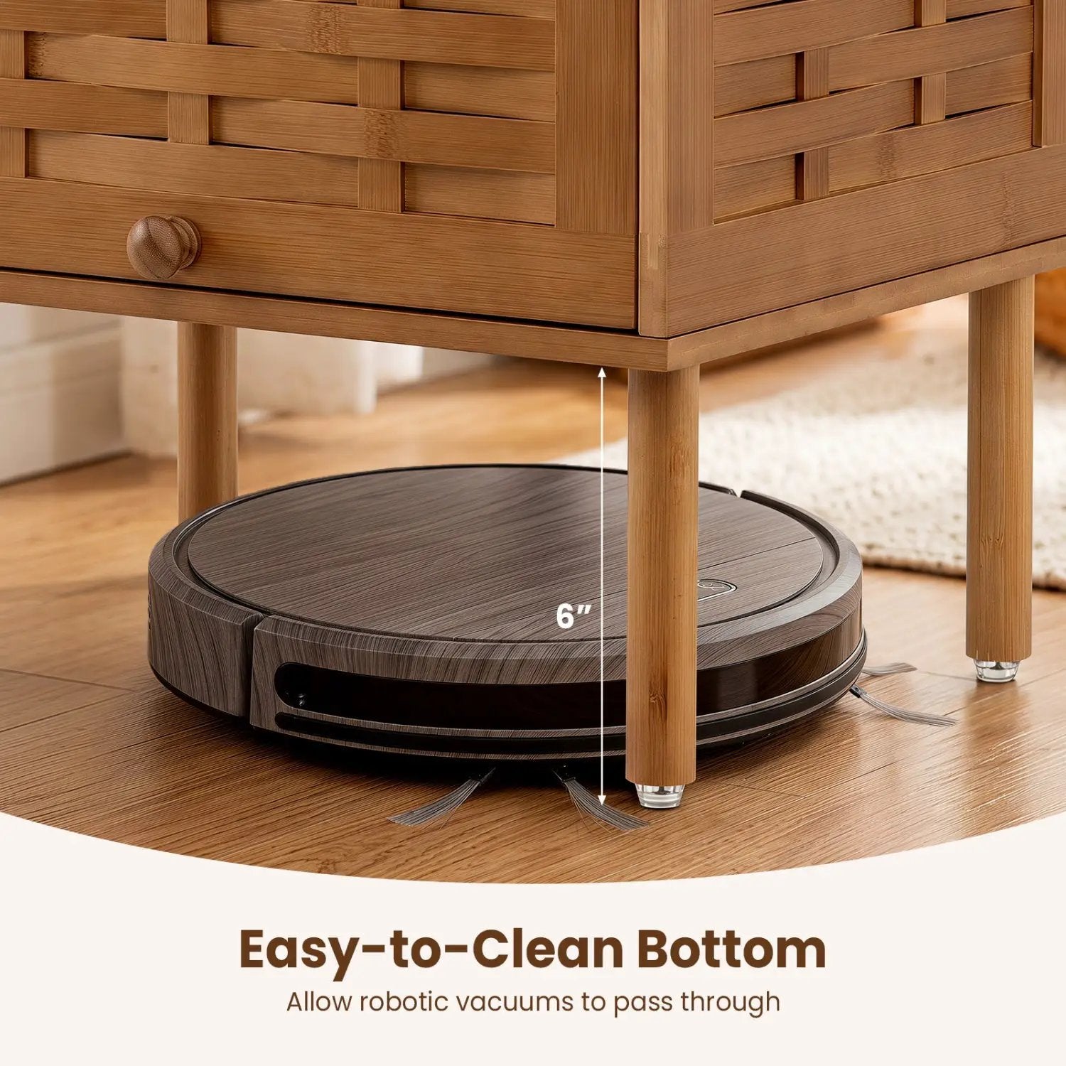 Bamboo Rattan Nightstand with Flip-Up Door and Open Shelf by DirectDeals