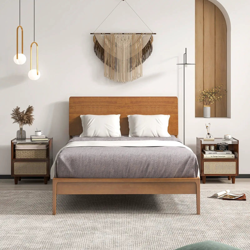 Bamboo Rattan Nightstand with Drawer and Solid Wood Legs by DirectDeals