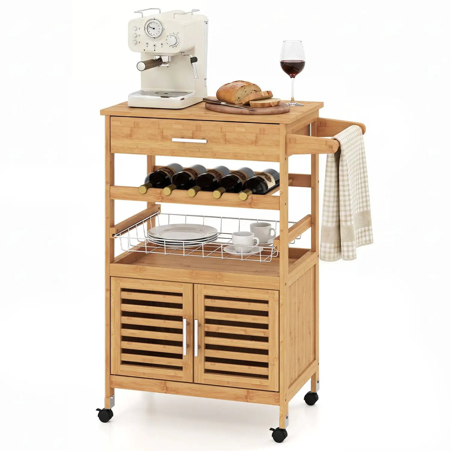 Rolling Kitchen Island Cart with Wine Rack and Storage by DirectDeals