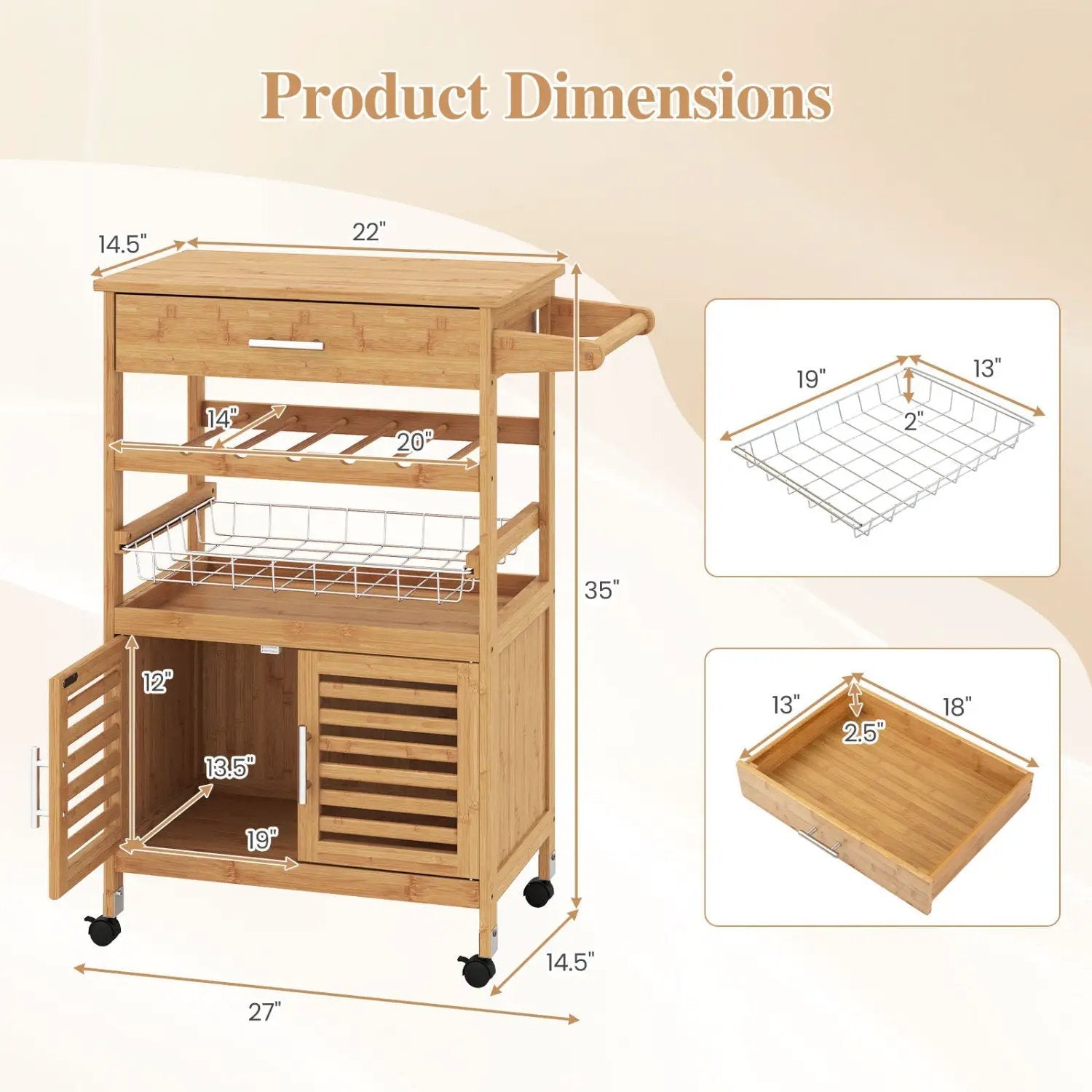 Rolling Kitchen Island Cart with Wine Rack and Storage by DirectDeals