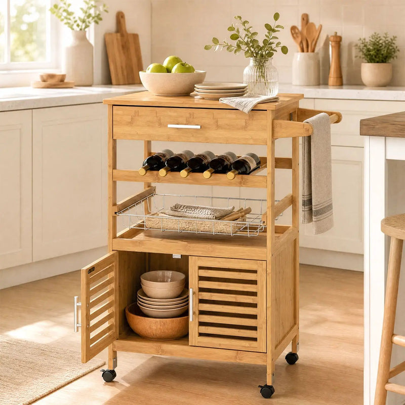Rolling Kitchen Island Cart with Wine Rack and Storage by DirectDeals