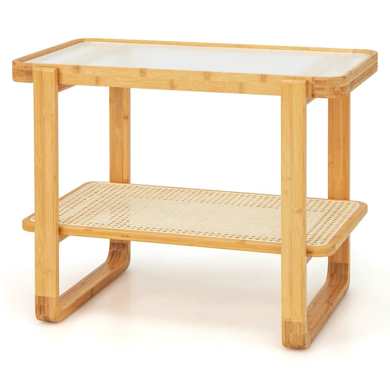 2-tier Bamboo Side Table with Glass Top-Natural by DirectDeals