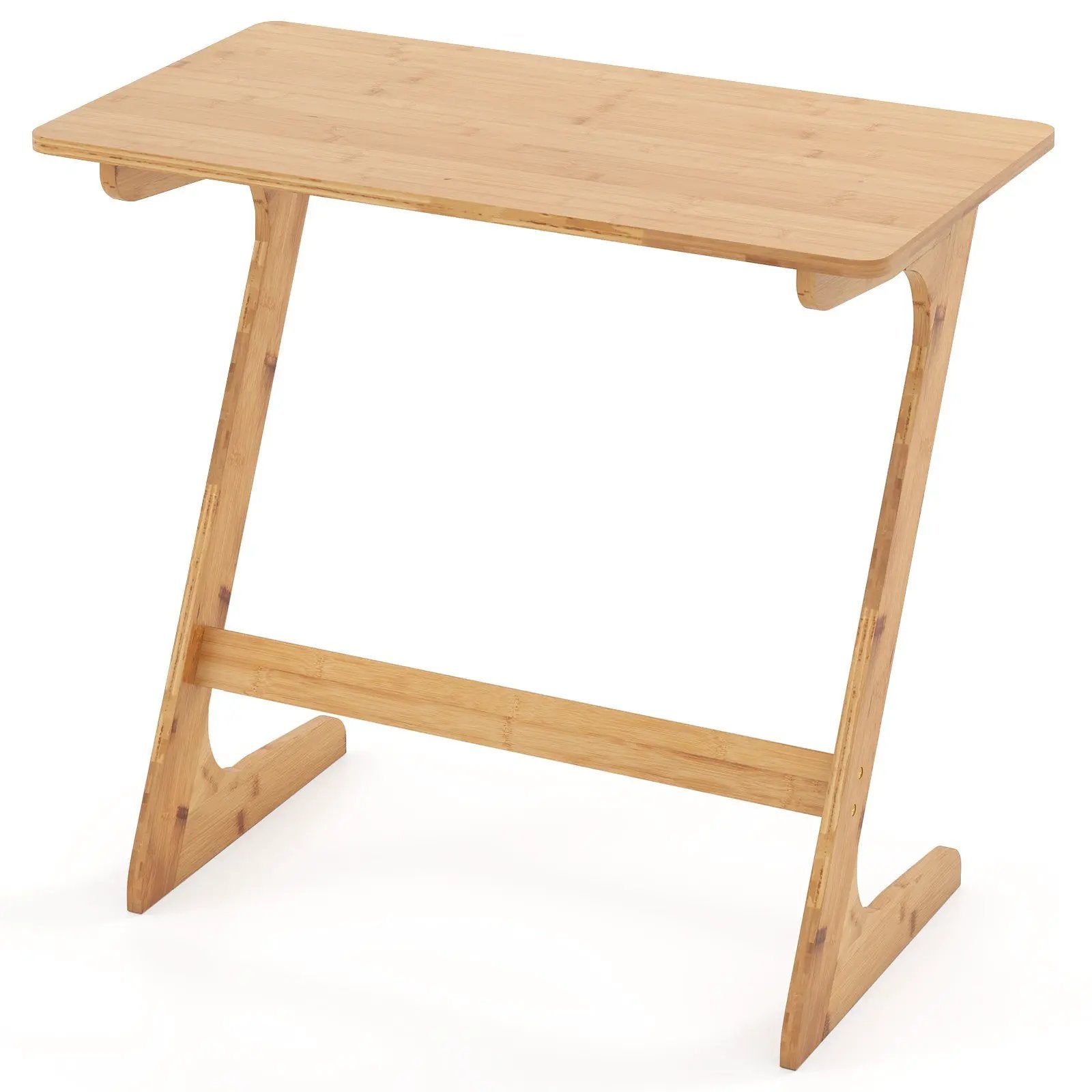 Bamboo Z-Shaped Spacious Sofa Side Table with Space-Saving Tabletop by DirectDeals