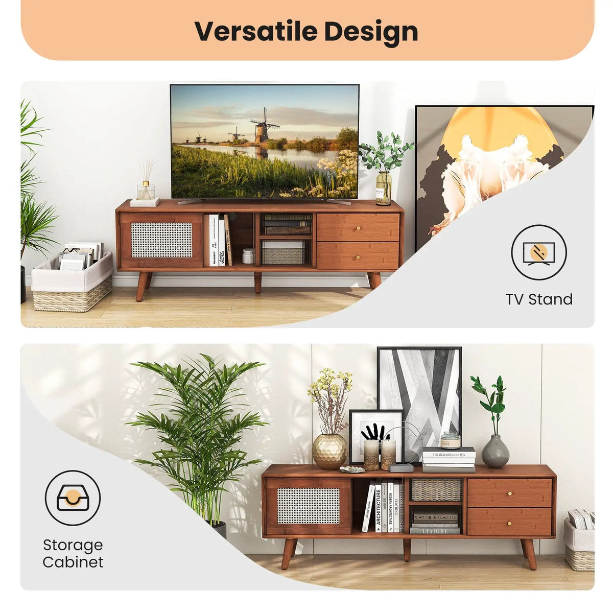 Bamboo TV Stand for TV up to 65 Inch, photo 8 of 9