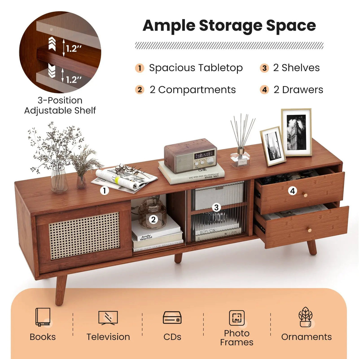 Bamboo TV Stand for TV up to 65 Inch, photo 6 of 9