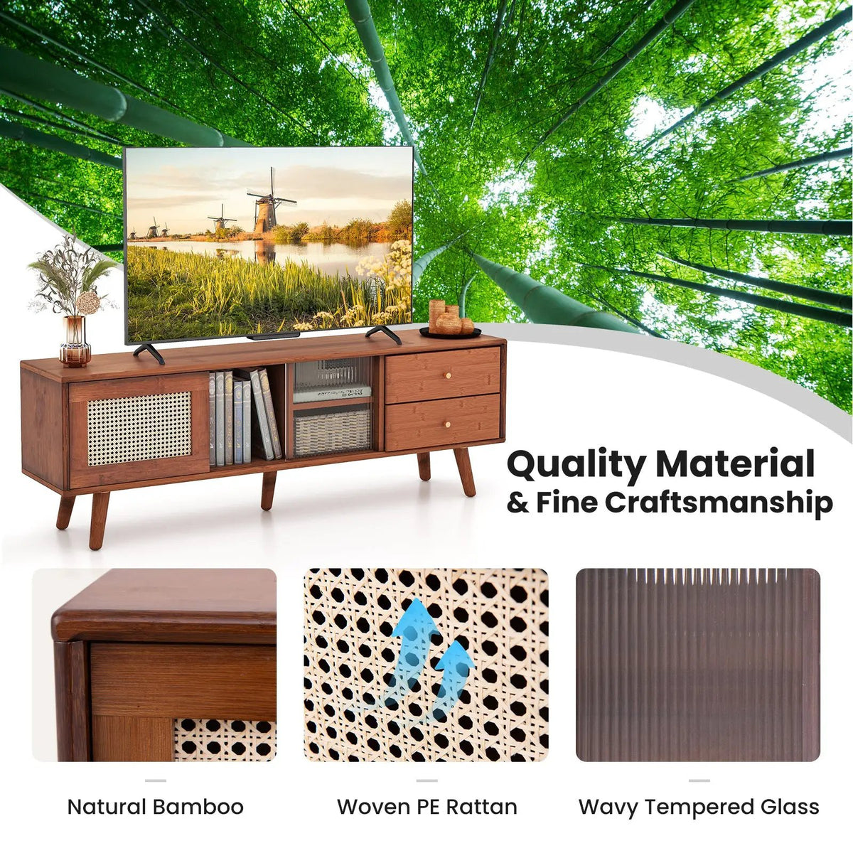 Bamboo TV Stand for TV up to 65 Inch, photo 7 of 9