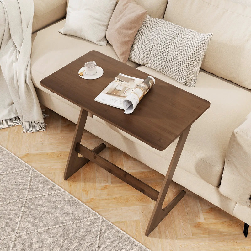 Bamboo Z-Shaped Spacious Sofa Side Table with Space-Saving Tabletop by DirectDeals