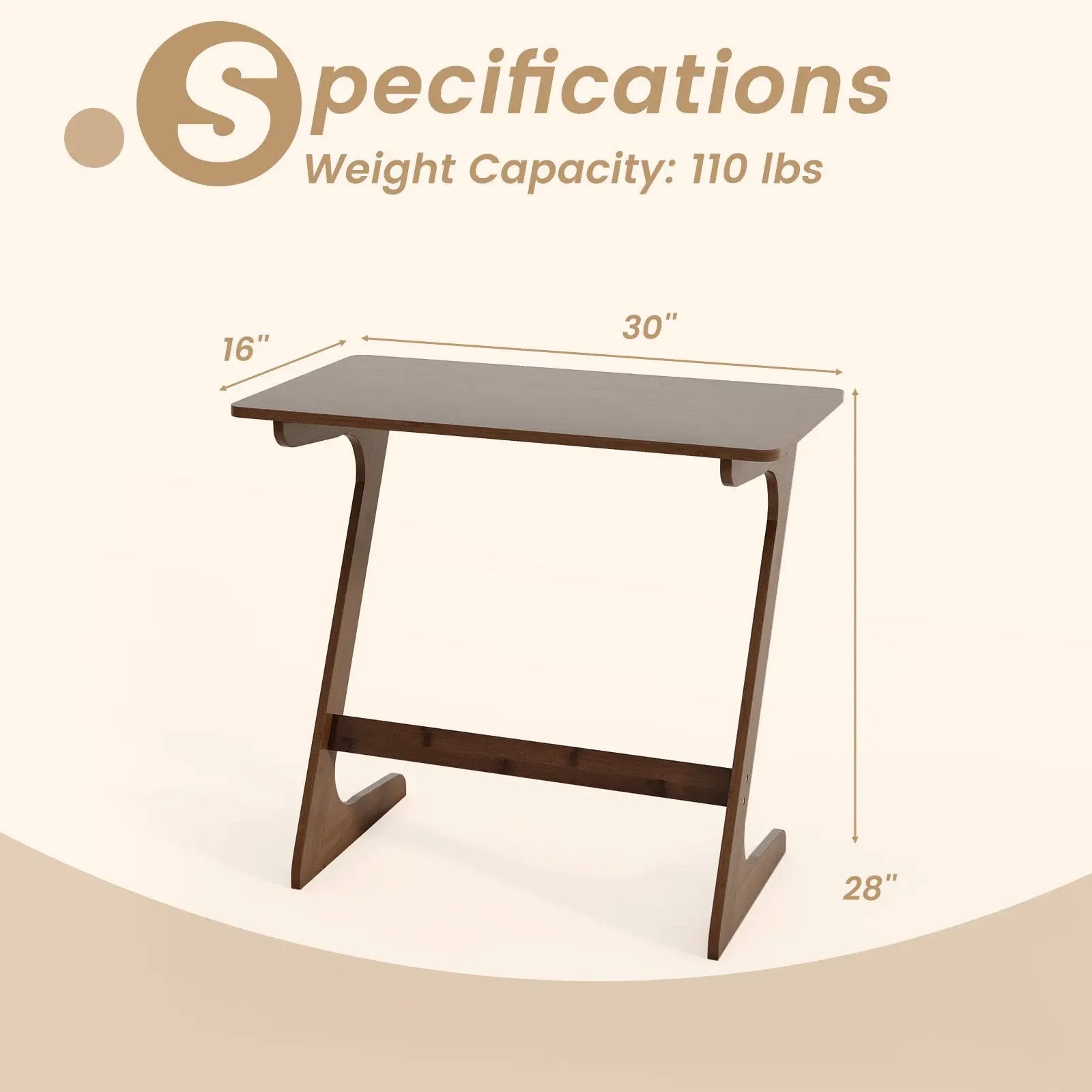 Bamboo Z-Shaped Spacious Sofa Side Table with Space-Saving Tabletop by DirectDeals
