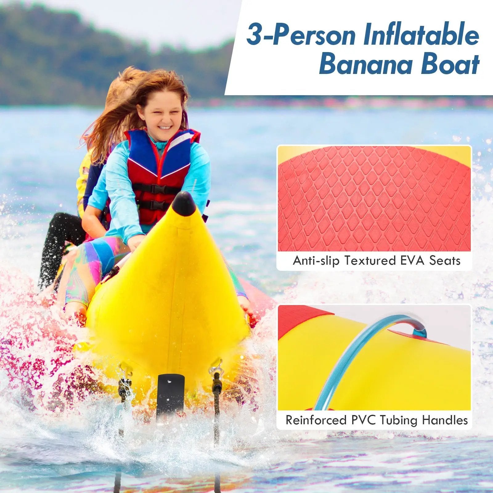 3-Person Inflatable Banana Boat with Electric Air Pump Carrying Bag and Repair Kit by DirectDeals