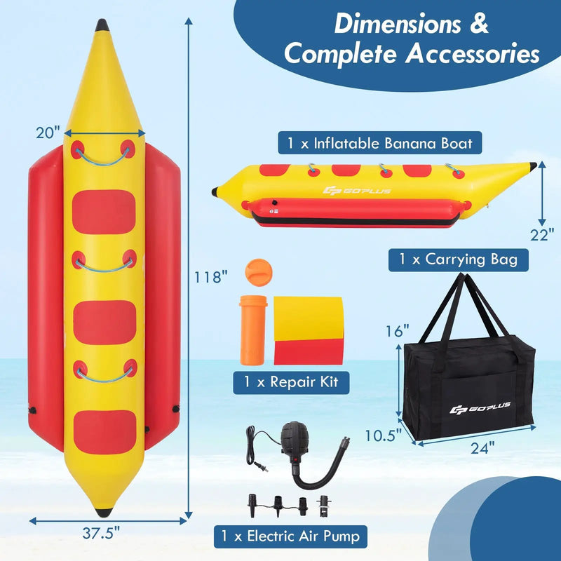 3-Person Inflatable Banana Boat with Electric Air Pump Carrying Bag and Repair Kit by DirectDeals