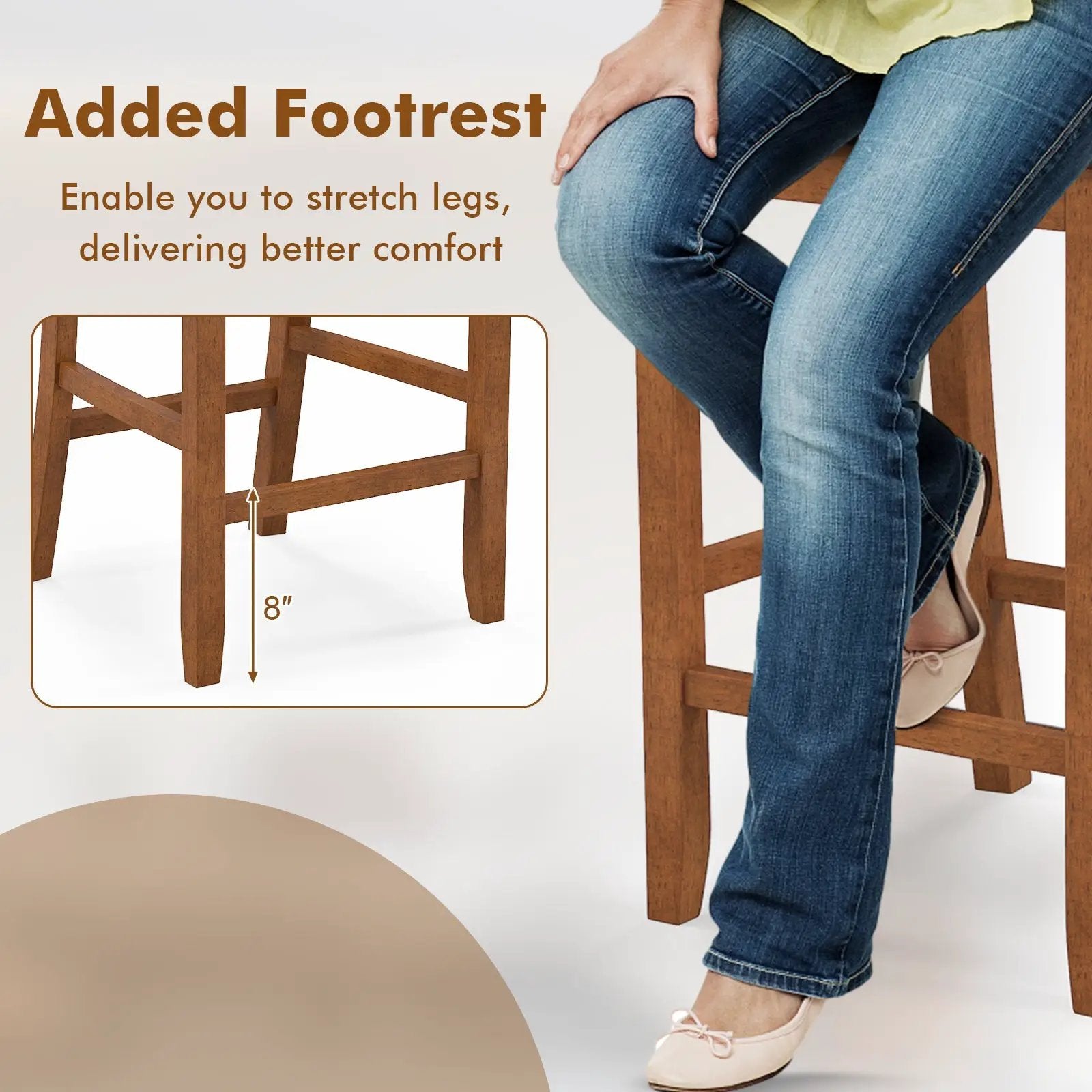 2-Piece Bar Chair Set Counter Height Bar Stool with Backrest-Walnut by DirectDeals