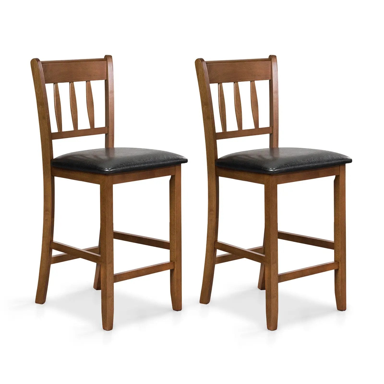 25.5 Inch Counter Height Bar Chair Set of 2 with Backrest Padded Seat-Walnut by DirectDeals