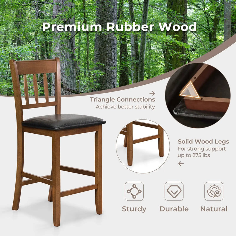 25.5 Inch Counter Height Bar Chair Set of 2 with Backrest Padded Seat-Walnut by DirectDeals