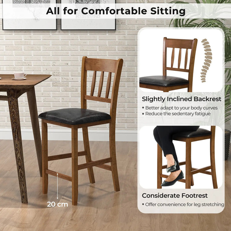 25.5 Inch Counter Height Bar Chair Set of 2 with Backrest Padded Seat-Walnut by DirectDeals